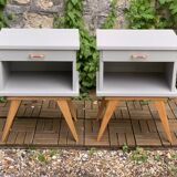 Pair of vintage 1950s compass foot bedside tables