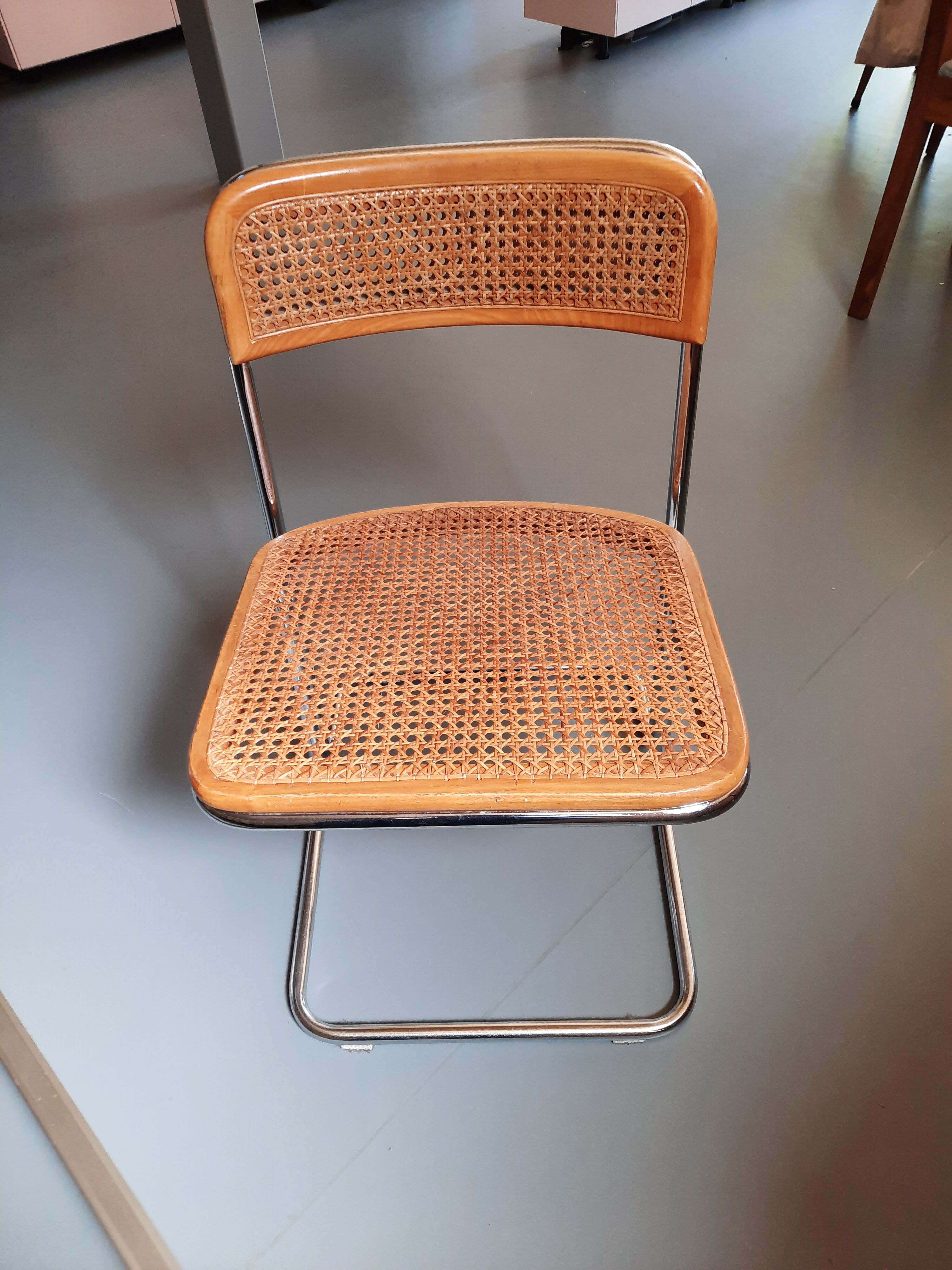 Set of 4 TIVIR chairs in cane and chrome metal.