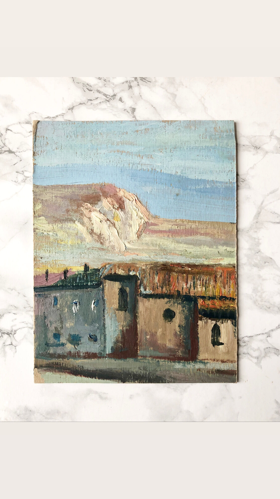 Ancient oil painting on French cardboard depicting landscapes - Recto-verso