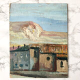 Ancient oil painting on French cardboard depicting landscapes - Recto-verso