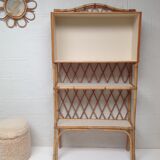 Bookcase shelf in bamboo and vintage rattan