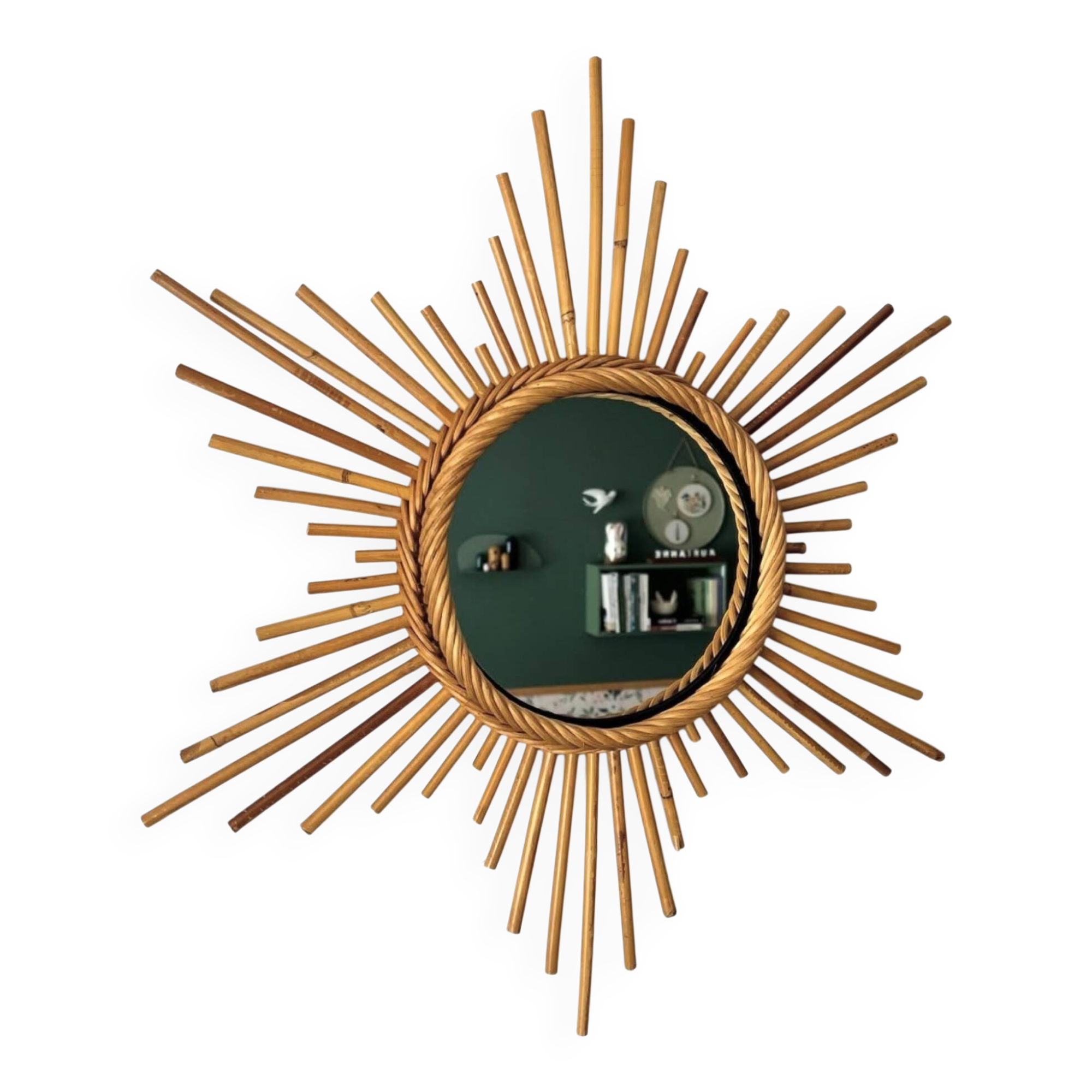 Vintage rattan sun mirror