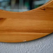 Vintage Scandinavian round wall mirror in solid pine from the 60s-70s.