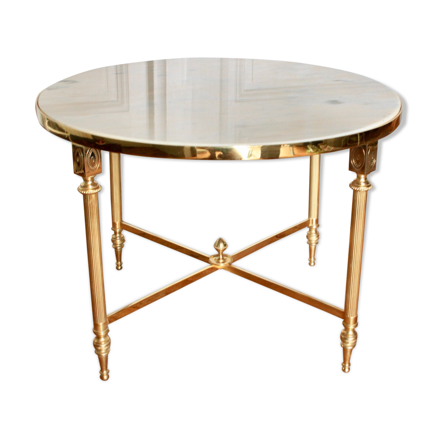 Marble and brass round coffee table