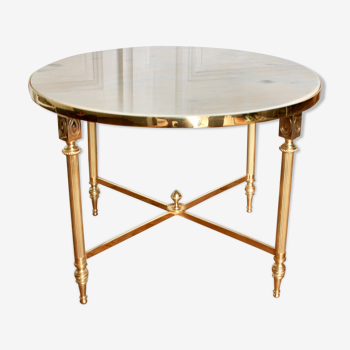 Marble and brass round coffee table