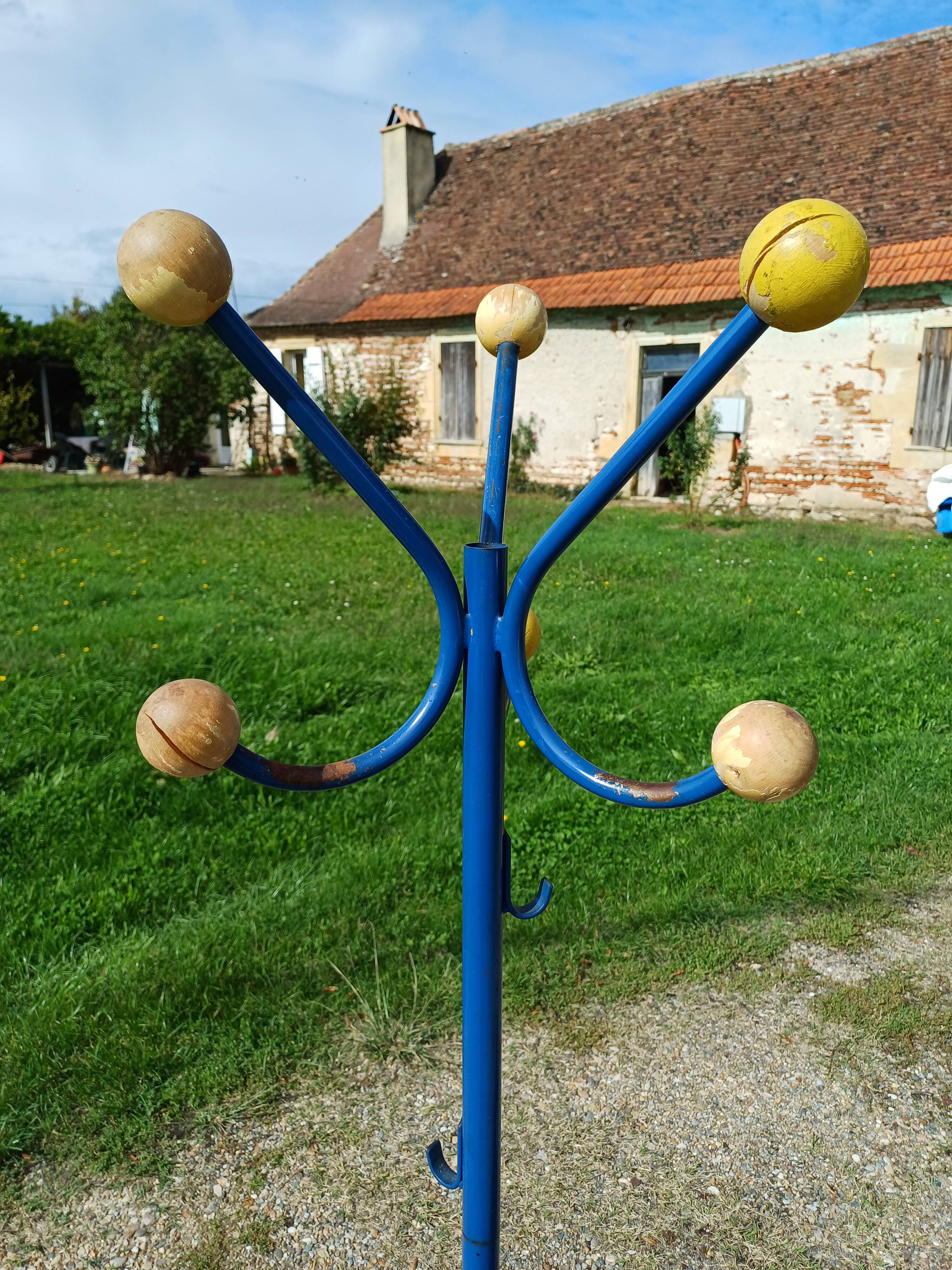 Vintage Coat Rack, Metal and Wooden Balls.