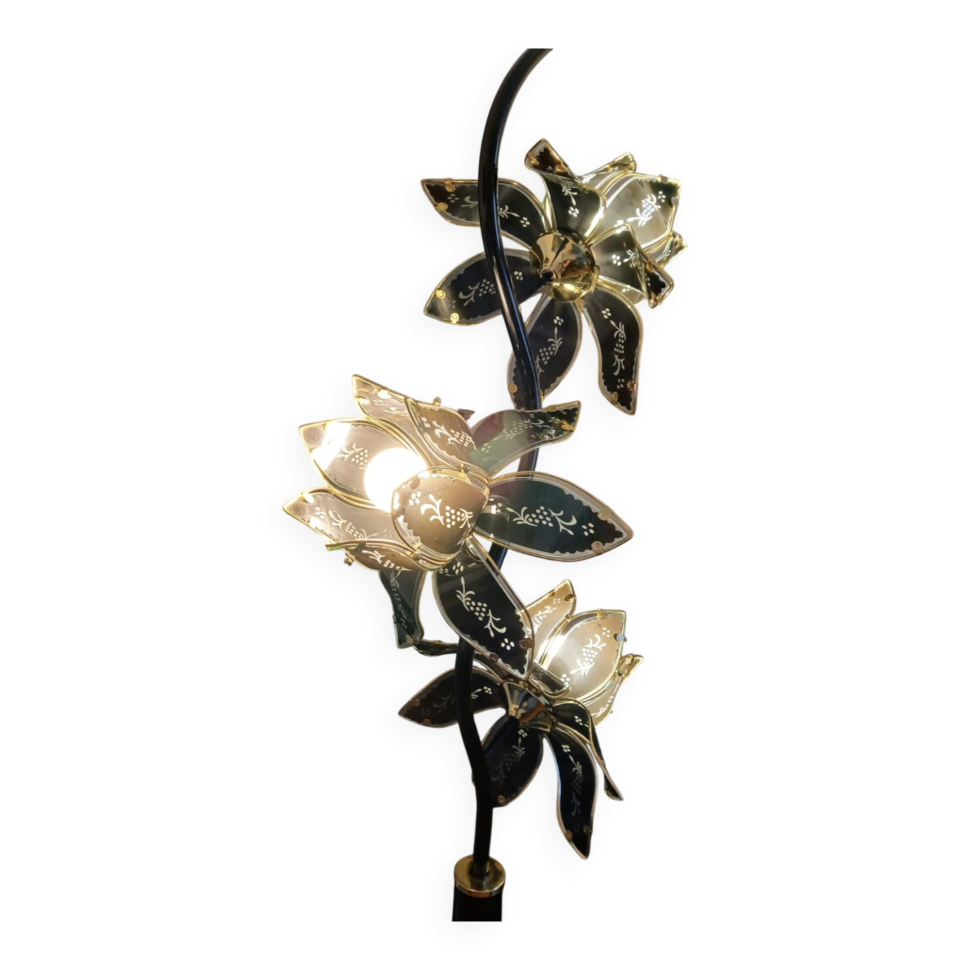 Vintage Hollywood Regency Floor Lamp Lotus Flowers