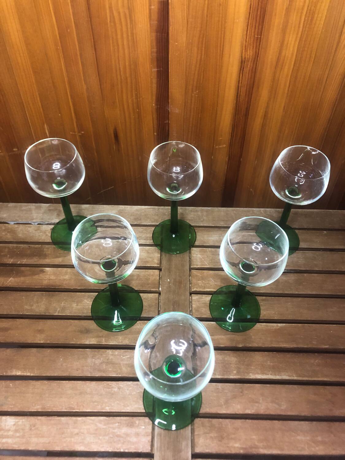 Set of 6 alsace balloon wine glasses vintage green glass