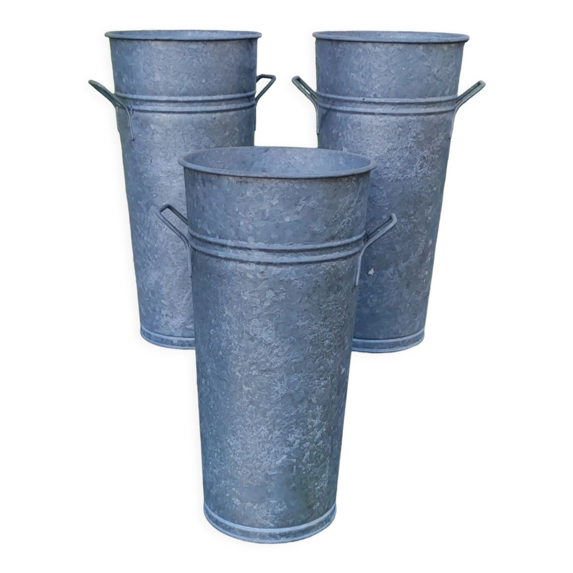 3 vintage galvanized steel/vintage garden florist pots