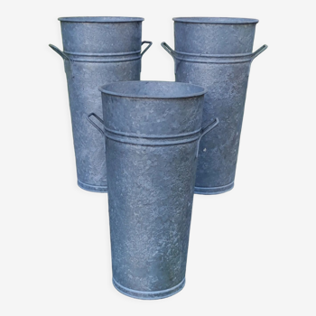 3 pots fleuriste vintage acier galvanisé/jardin vintage