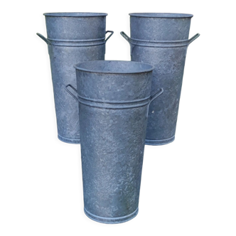 3 vintage galvanized steel/vintage garden florist pots
