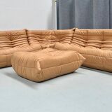Ensemble de salon Togo en cuir marron camel français, attribué à Michel Ducaroy pour Ligne Roset, ensemble de 4 pièces
