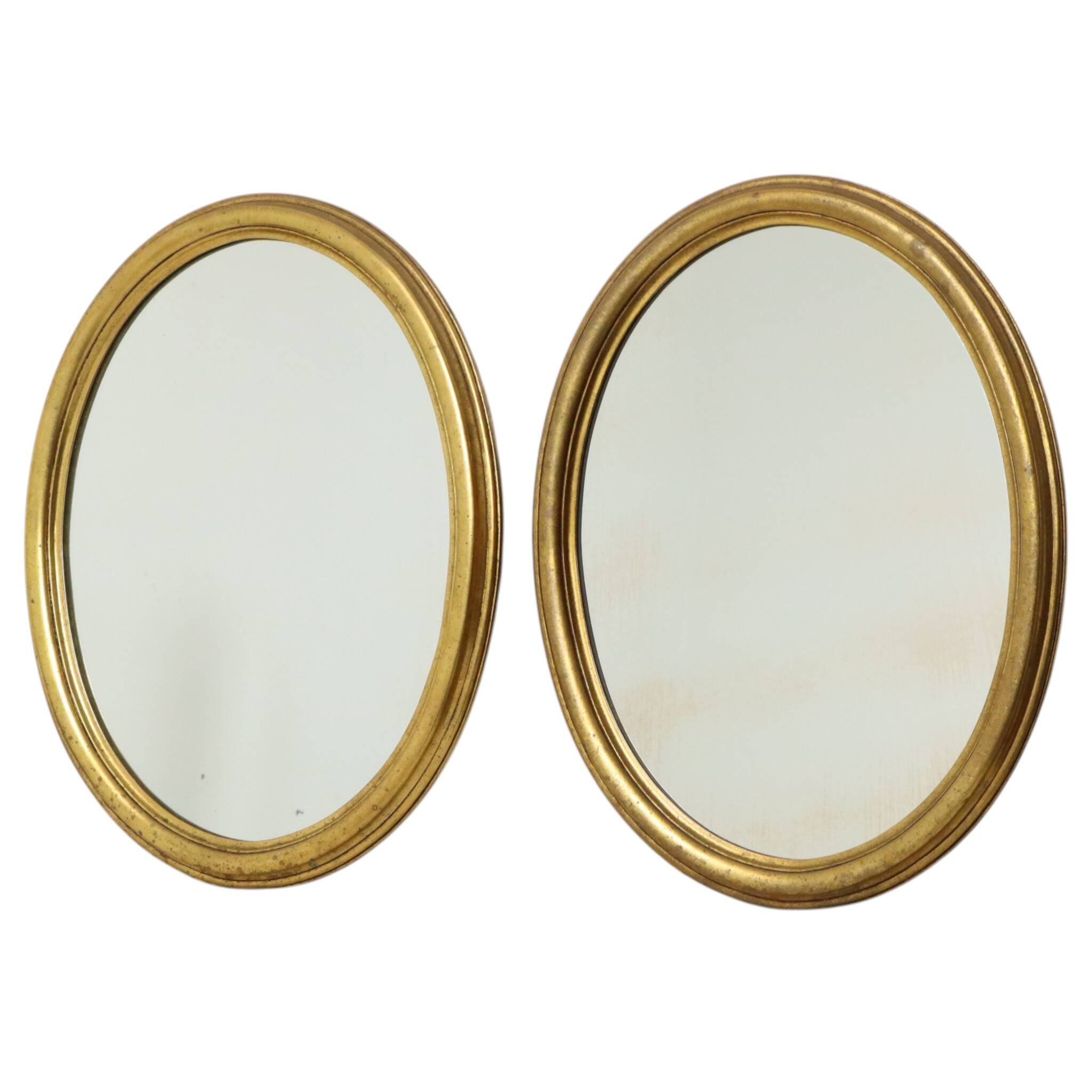 Pair of Oval Gold-Leaf Mirrors, France, 20th Century