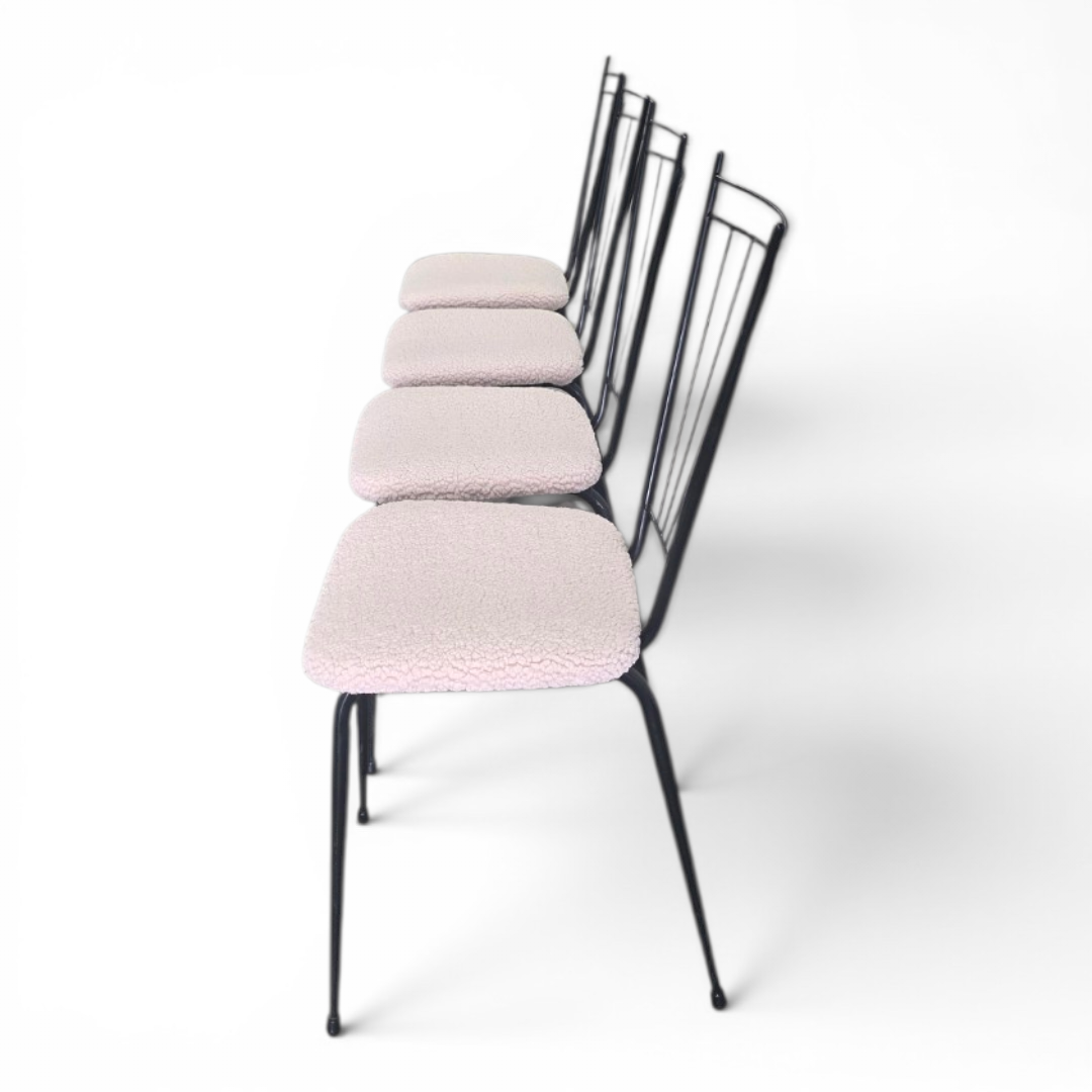 Suite de 4 chaises "Harpe" 1950 – Design Mid-Century & Assises Bouclée