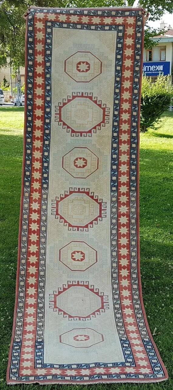Vintage Turkish hallway rug 85x281 cm