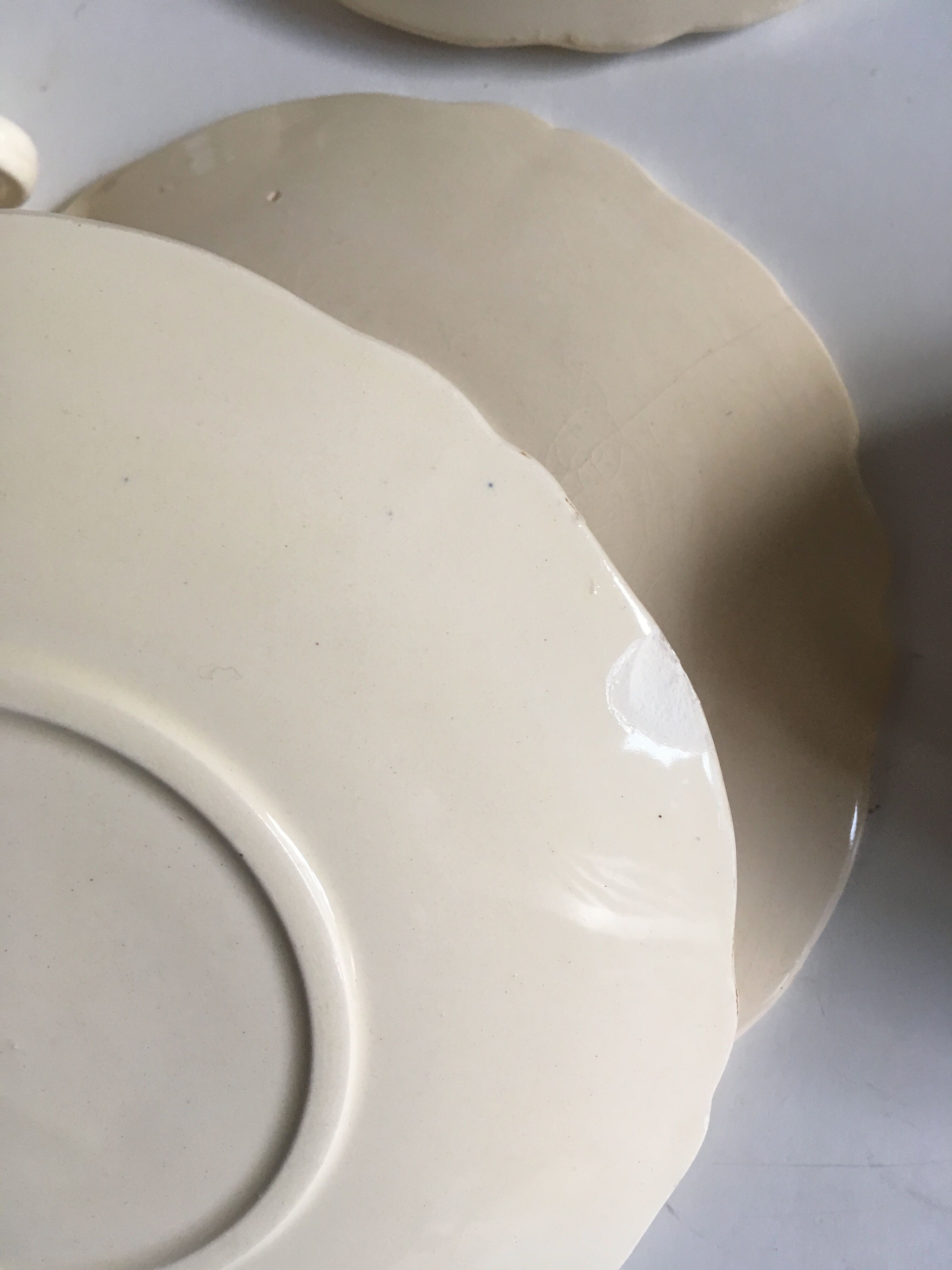4 cups set in ivory faience from Sarreguemines to godrons