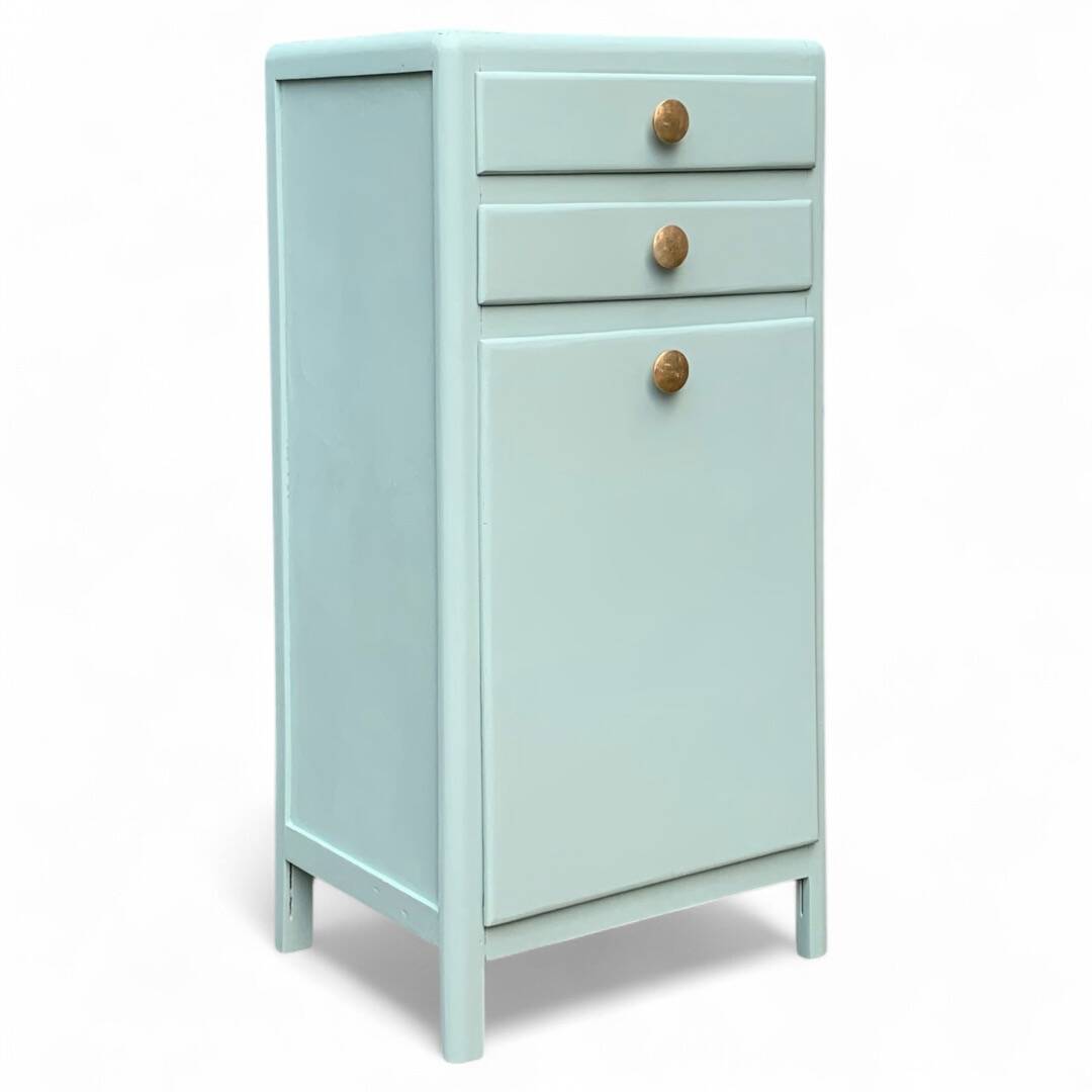 Vintage gray green bathroom chest of drawers
