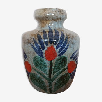Vase céramique vernissé motif de fleurs vintage