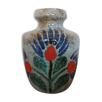 Vase céramique vernissé motif de fleurs vintage