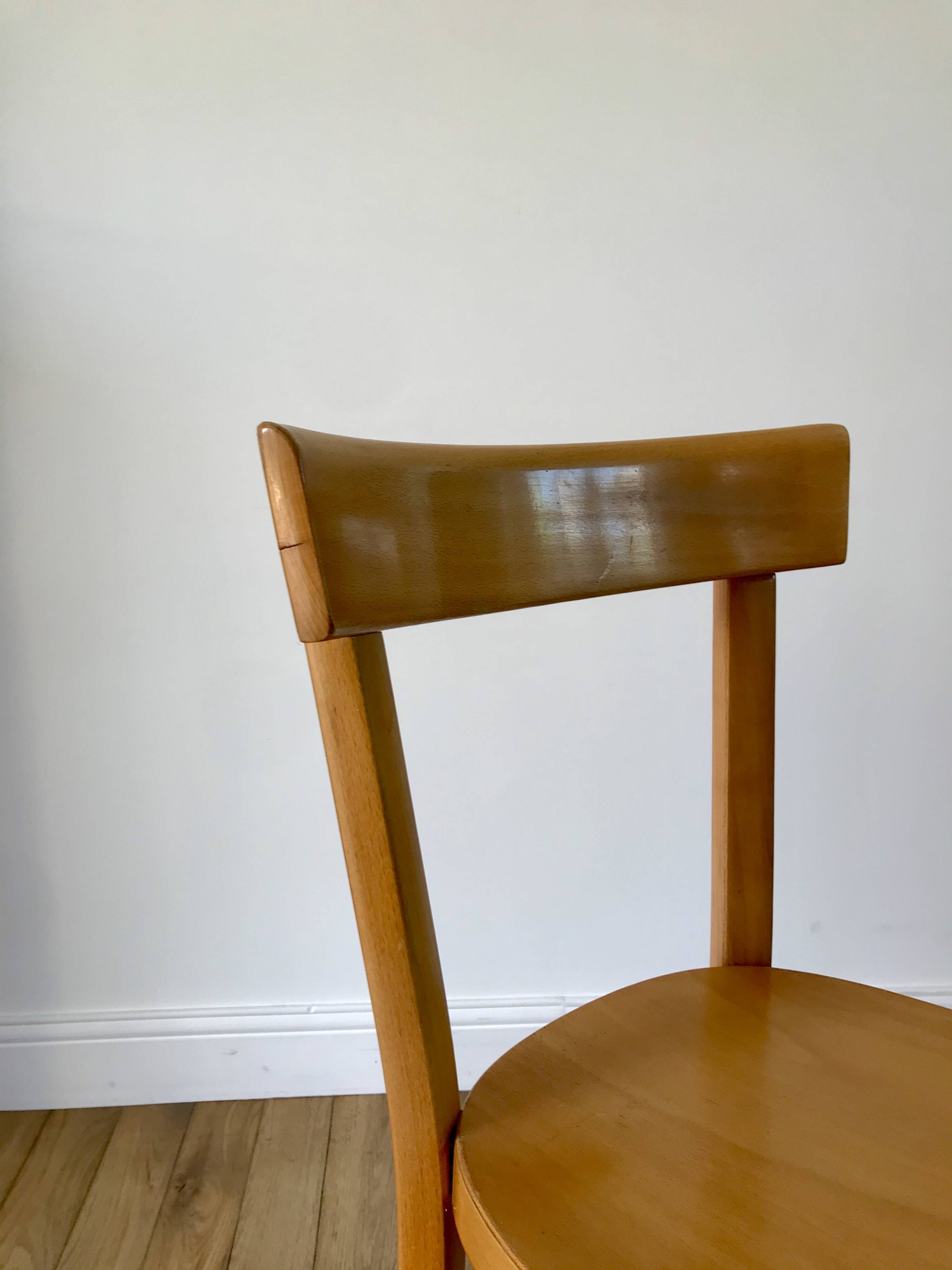 Set of 4 baumann bistro chairs in blond wood / honey stamped 40-50 years