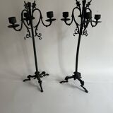 Pair of large Napoleon III candlesticks in patinated bronze