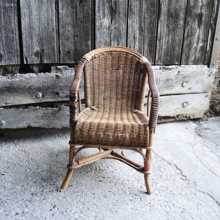 Antique Rattan Children's Armchair