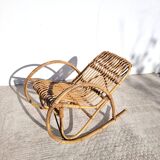 Fauteuil enfant à bascule en rotin 1960
