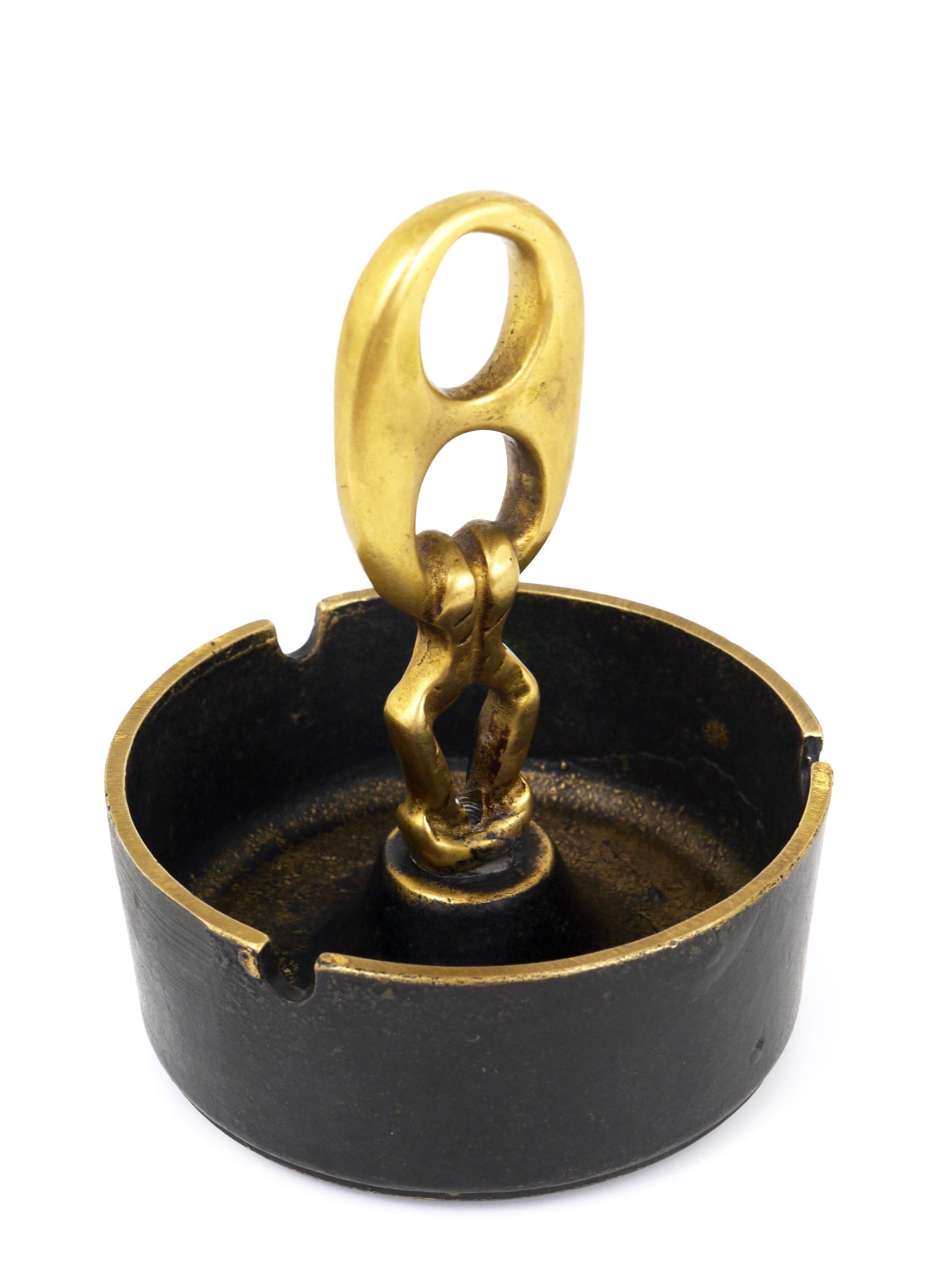 Mid-century modern brass ashtray with handle, Austria, 1950s.