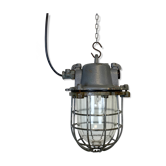 Grey Industrial Cast Iron Cage Pendant Light, 1960s