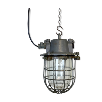 Grey Industrial Cast Iron Cage Pendant Light, 1960s