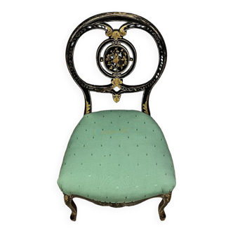 Napoleon III period chair in black lacquered wood with floral decoration by mother-of-pearl inlay