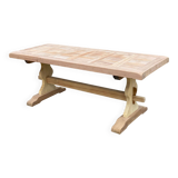 Table à manger de ferme ou monastère rénovée en chêne massif brut damier 20