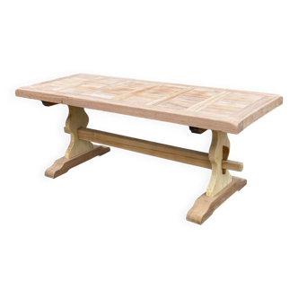 Farmhouse or monastery dining table renovated in solid oak, checkerboard 20