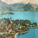 Vintage photographic print / Lake Annecy Alps / wooden frame