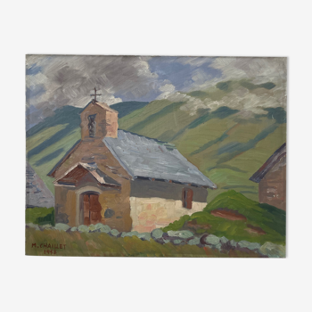 Peinture huile paysage montagne 1938
