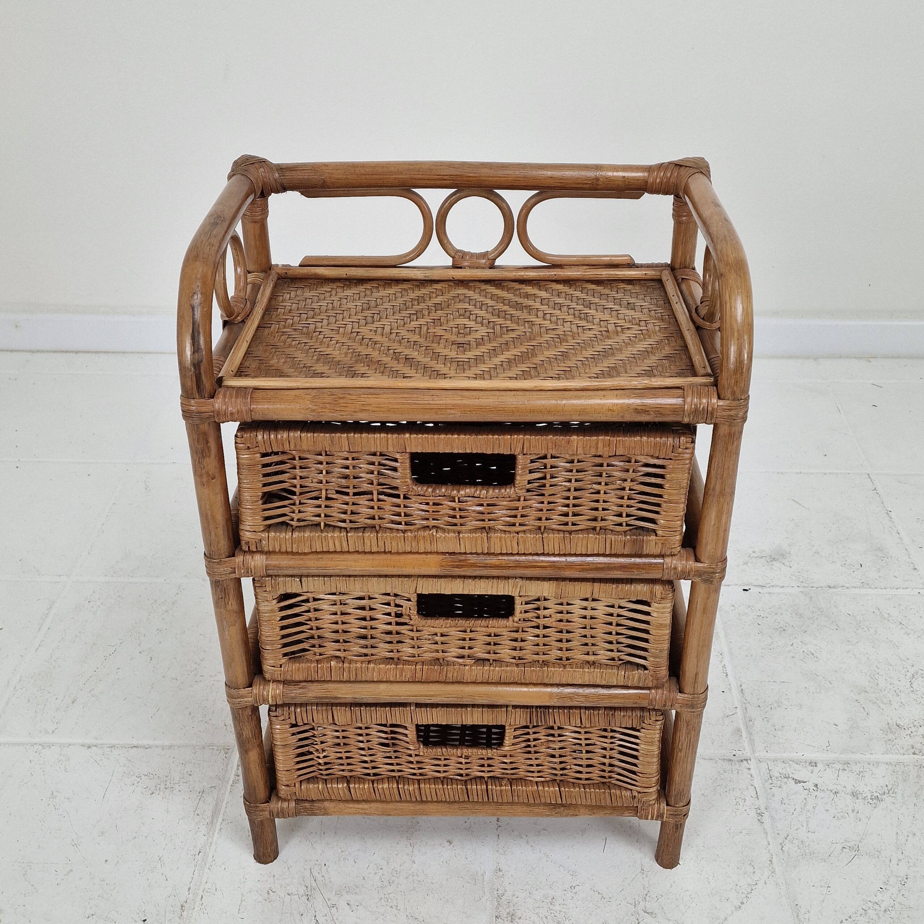 Italian Rattan and Wicker Three-Drawer Chest, 1970s