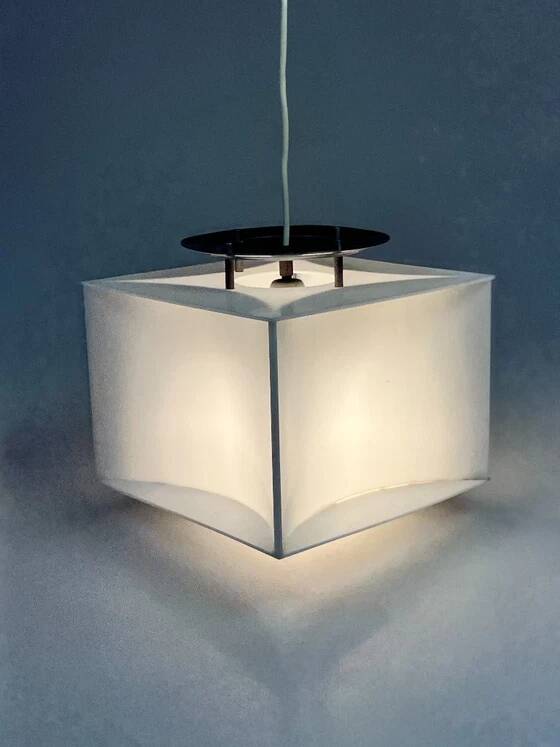 Lampe pendentif blanche vintage Cube, époque spatiale, années 1970