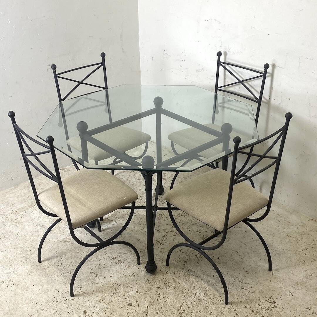 Iron and beveled octagonal glass dining room set