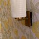 Pair of vintage sconces, opaline, brass and teak