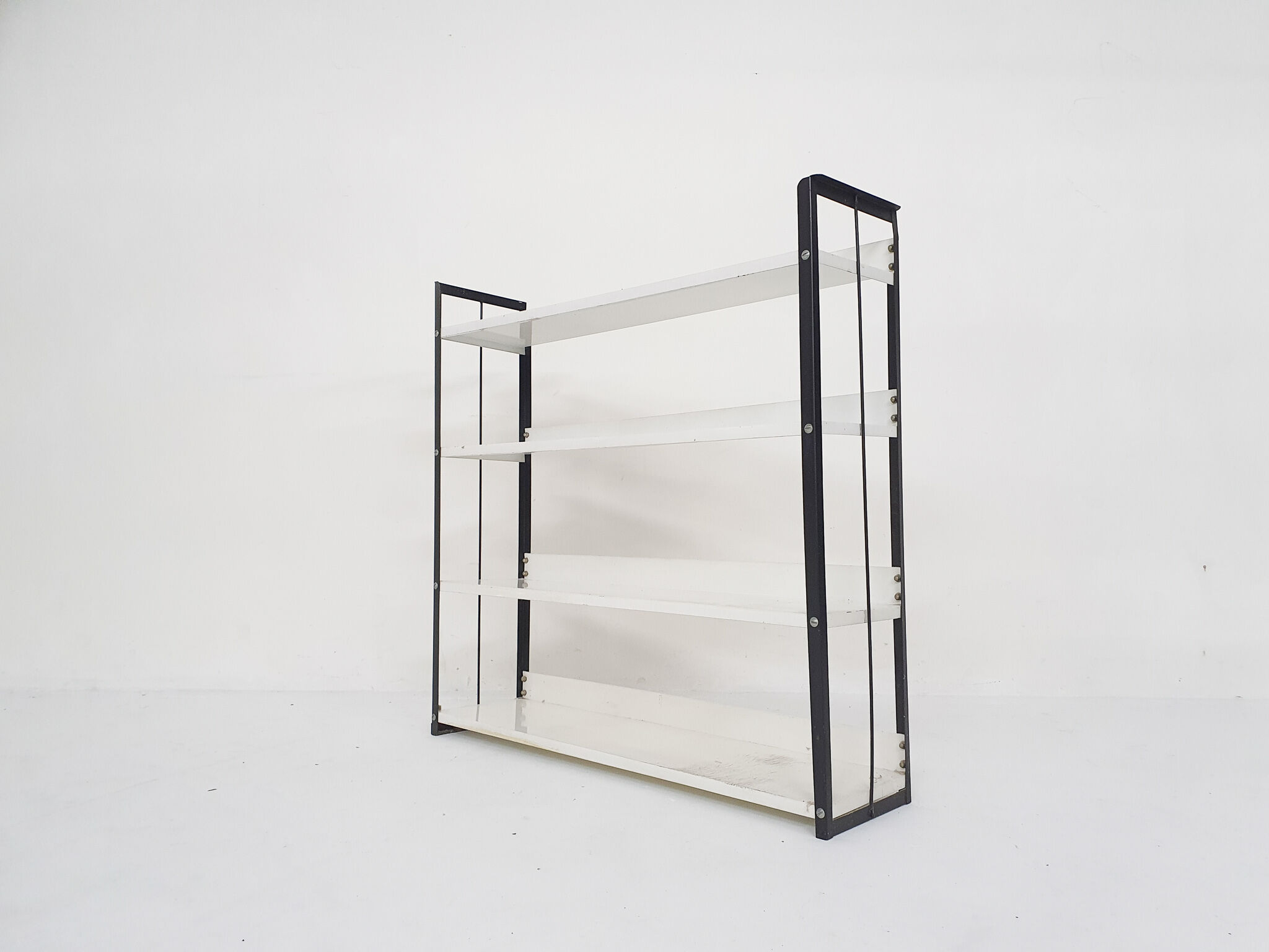 Black and white metal book shelves attrb. to Tomado, Holland, 1950's