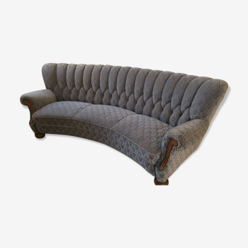 Canapé 4 places arrondi, couleur gris bleu à motif toile velours