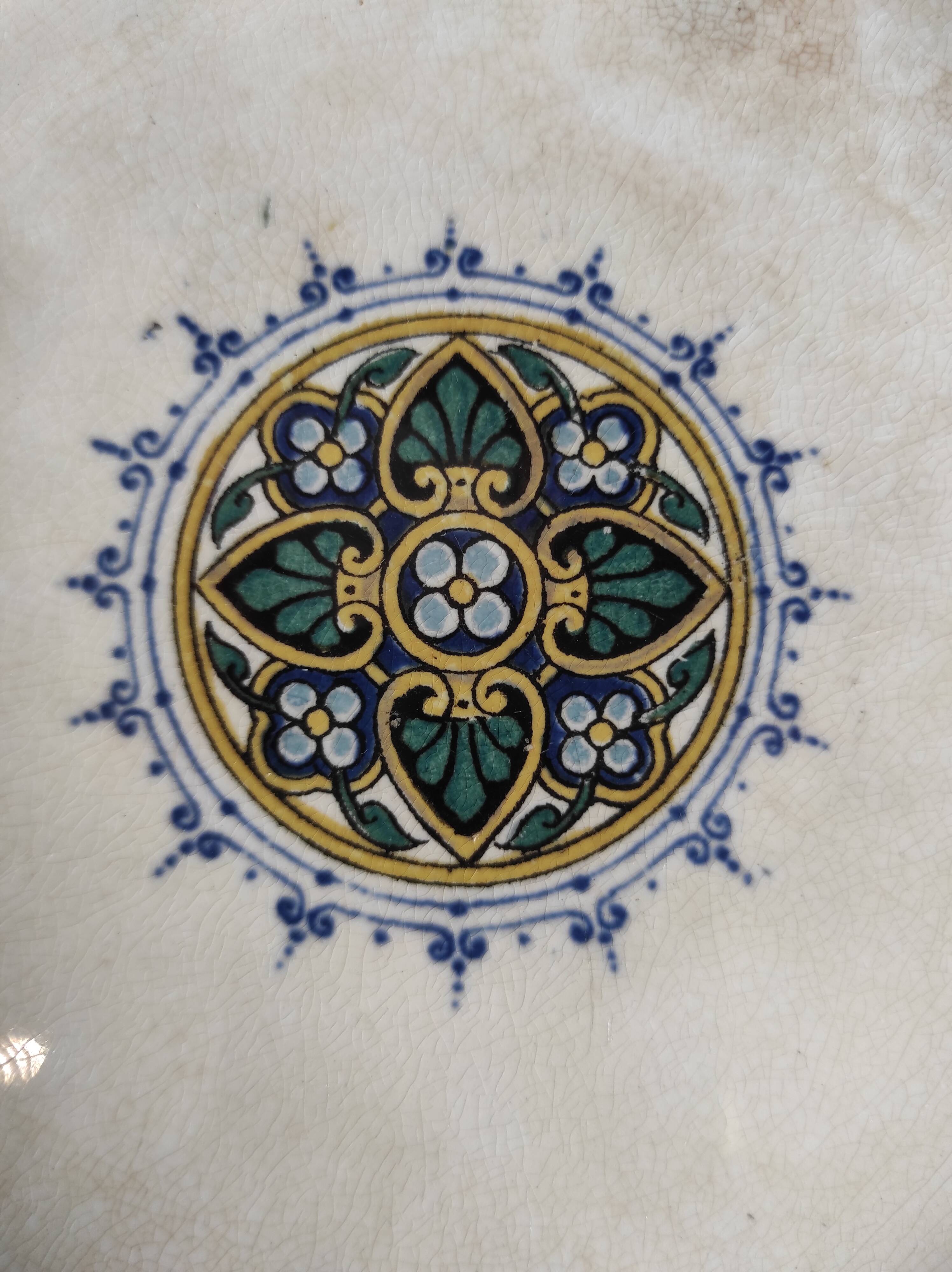 French vintage cake plate or cake stand for desserts or fruit, Sarreguemines, mod. Myosotis