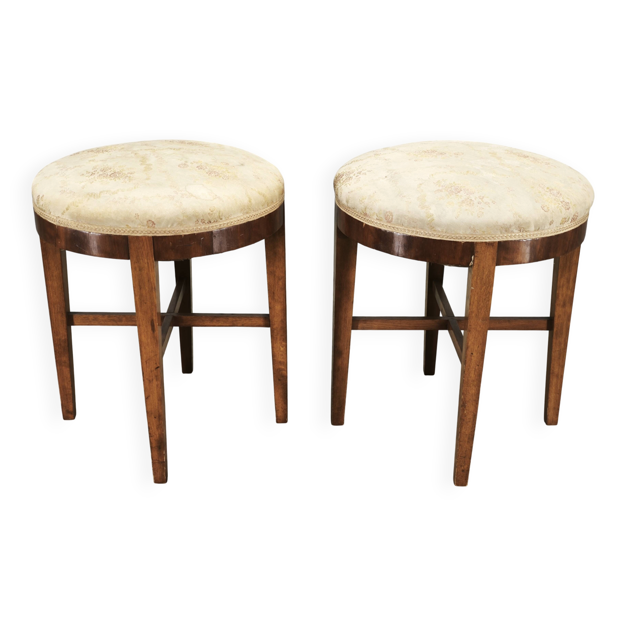 Pair of Art Deco Walnut and Beech Stools, Czechoslovakia, 1930s