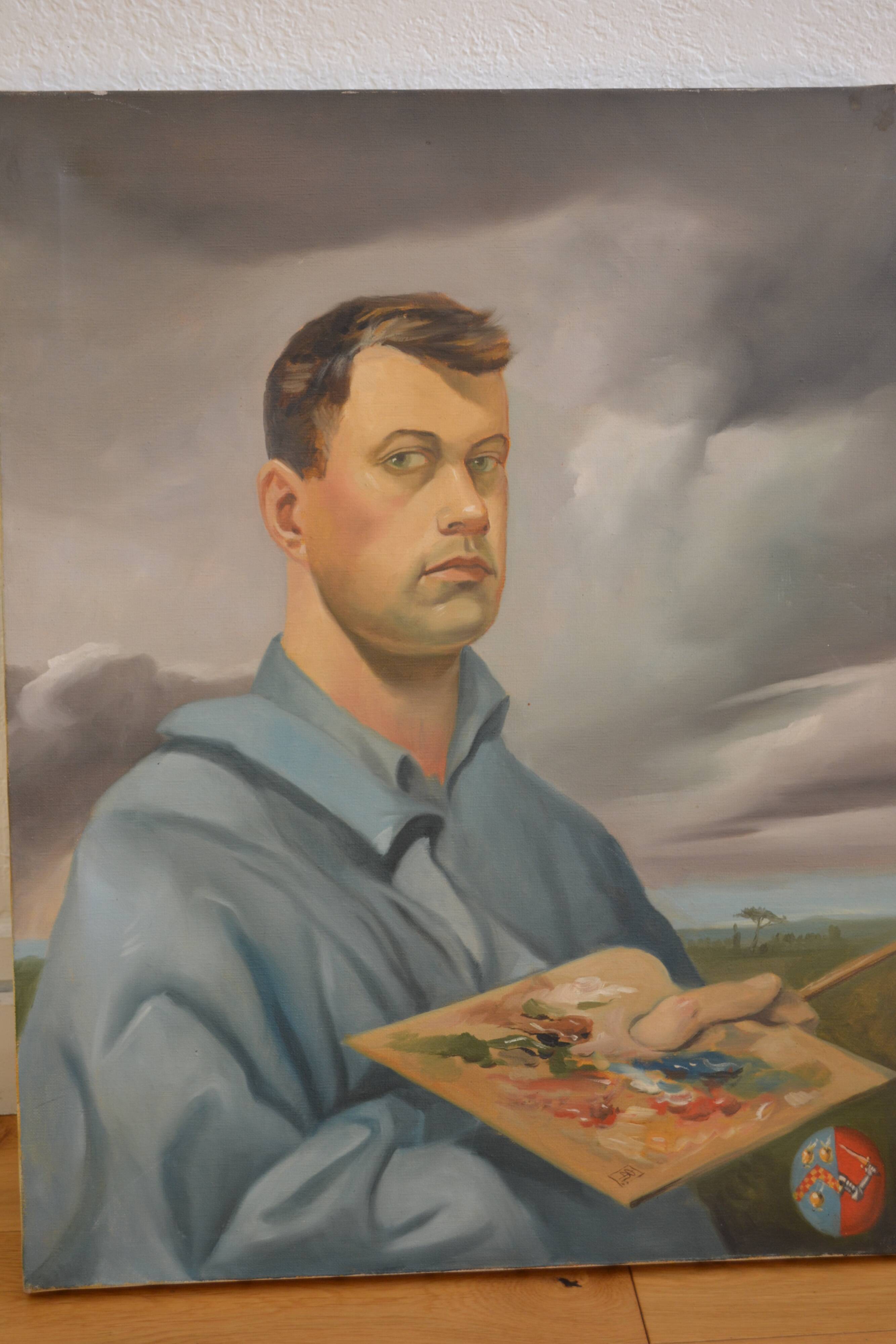 Self-portrait of a young aristocrat painting HST coat of arms noble heraldry