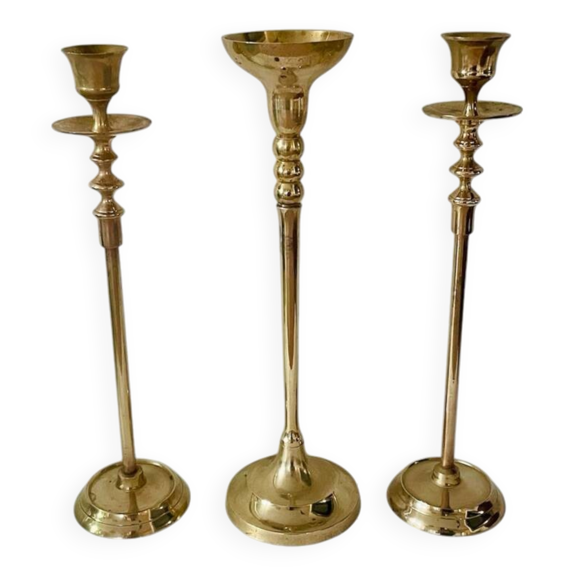 Set of 3 brass candle holders