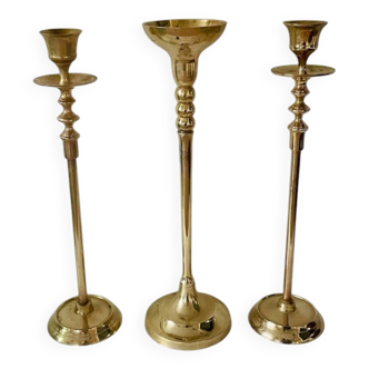 Set of 3 brass candle holders
