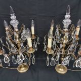 Pair of large electrified girandole candlesticks with crystal tassels