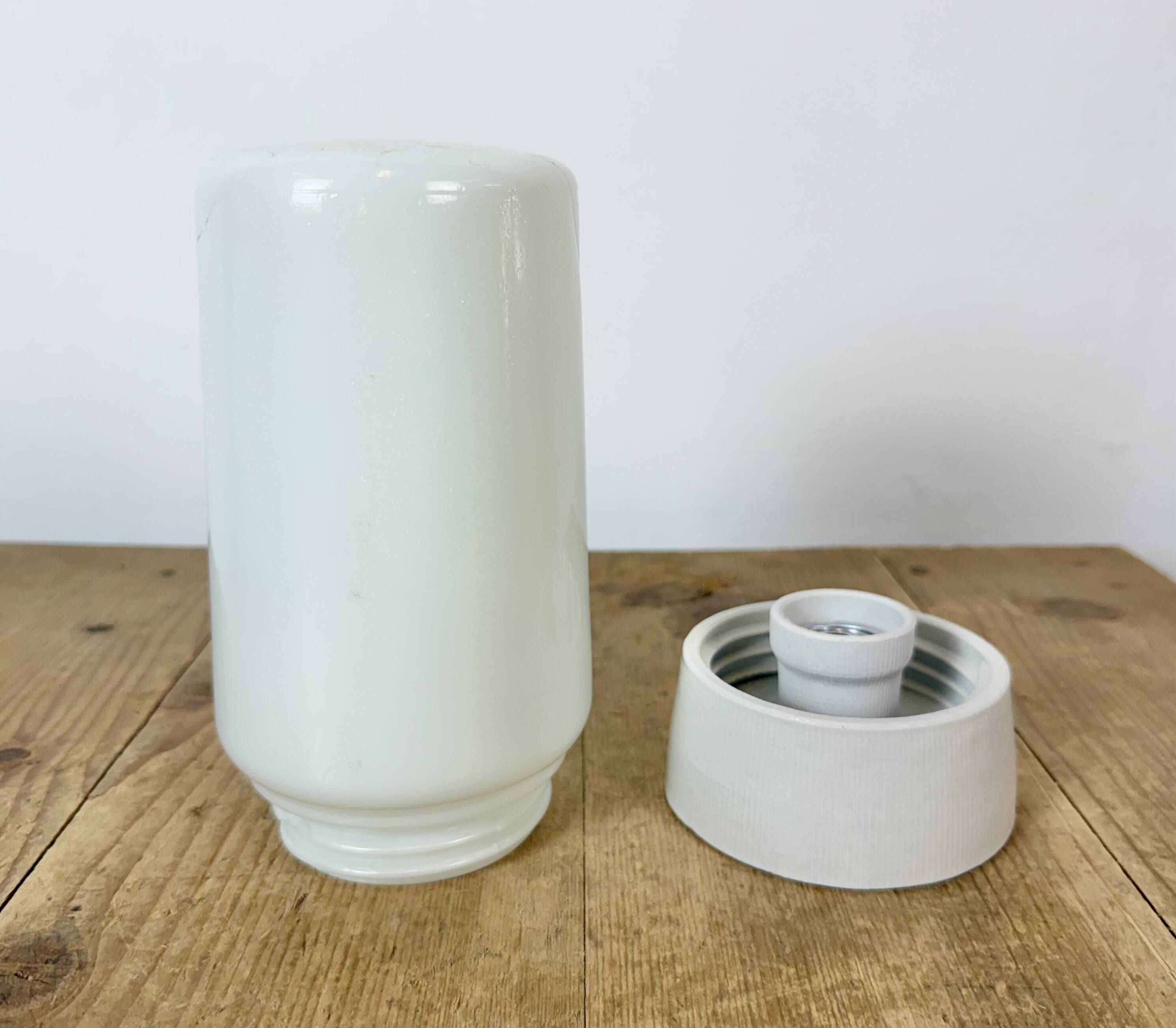 Vintage White Porcelain Ceiling Light with Milk Glass, 1970s