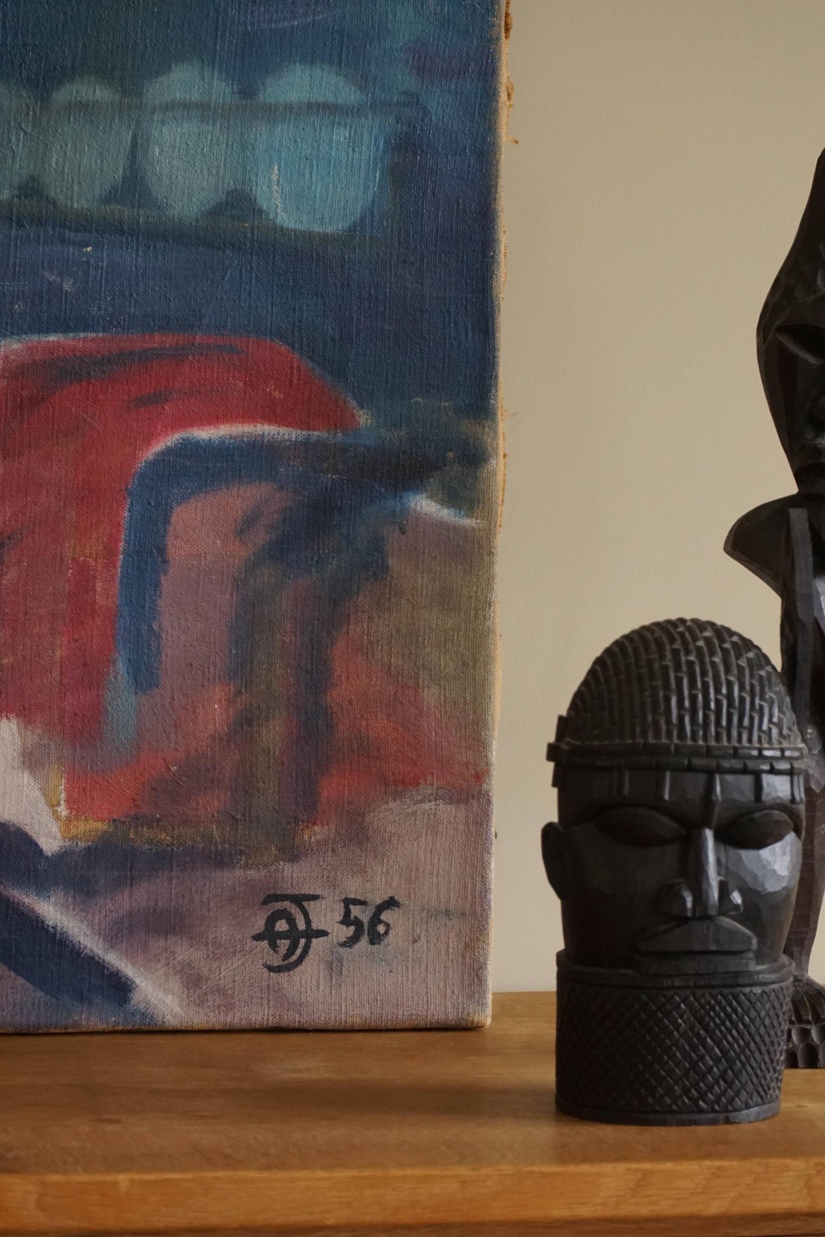 Large oil painting on canvas, unknown artist, 1956, mid-century Danish.