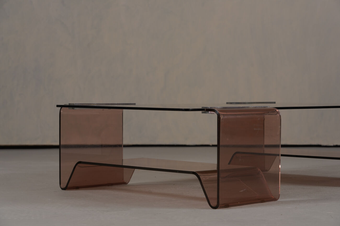 Vintage Michel Dumas plexiglass and glass coffee table for Roche Bobois, 1970s